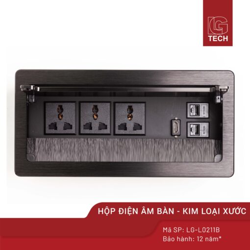 Hộp ổ cắm điện gắn mặt bàn, màu đen LG Tech LG-L0211B 1