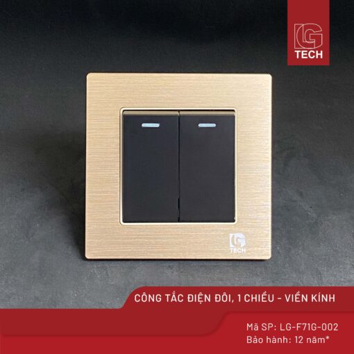 Công tắc điện đôi viền kính, màu gold LG Tech LG-F71G-002 1