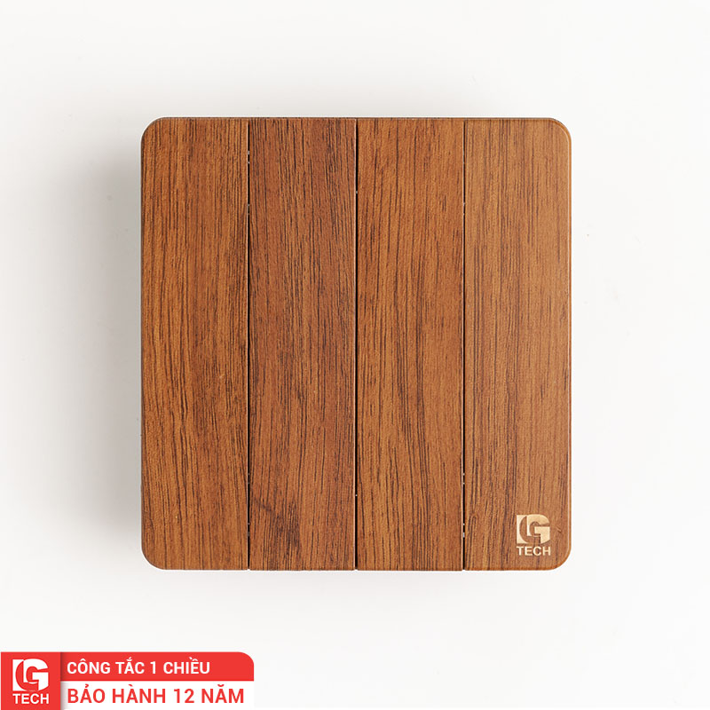 Công tắc điện vuông bốn nút, vân gỗ tràn viền LG Tech LG-AB-05-004