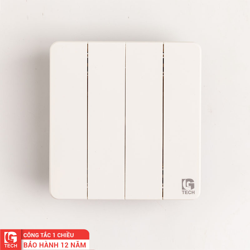 Công tắc điện 4 nút, một chiều, màu trắng tràn viền LG Tech LG-AB-K1-004