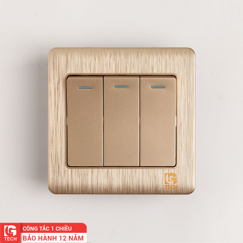 Ổ 3 Công tắc điện mạ vàng mặt vuông Gold Acrylic LG-C60-003