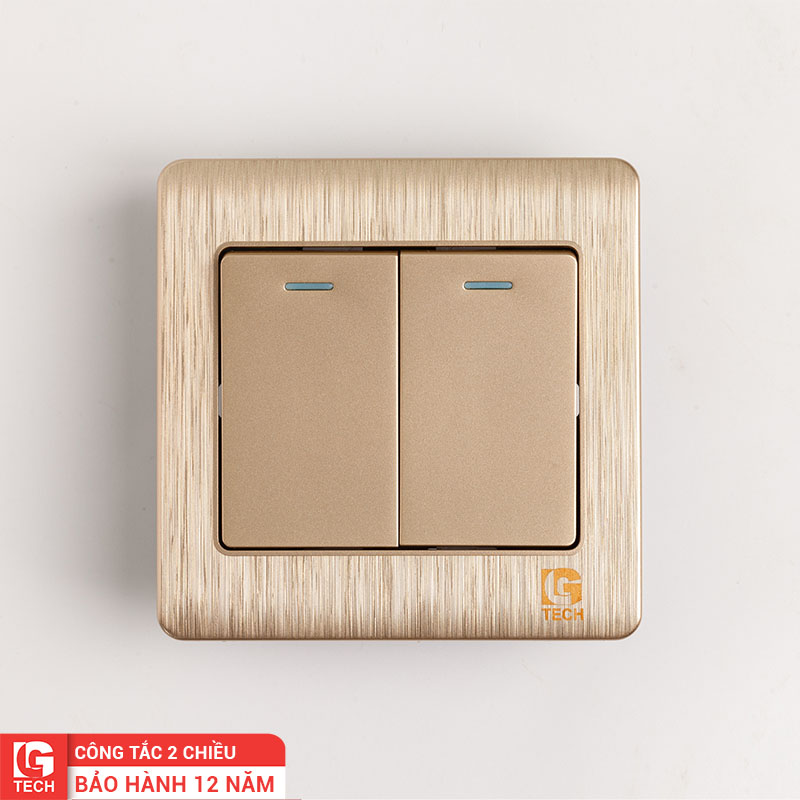 Công tắc điện đôi 2 chiều mạ vàng, chuẩn vuông LG Tech mã LG-C60-002N