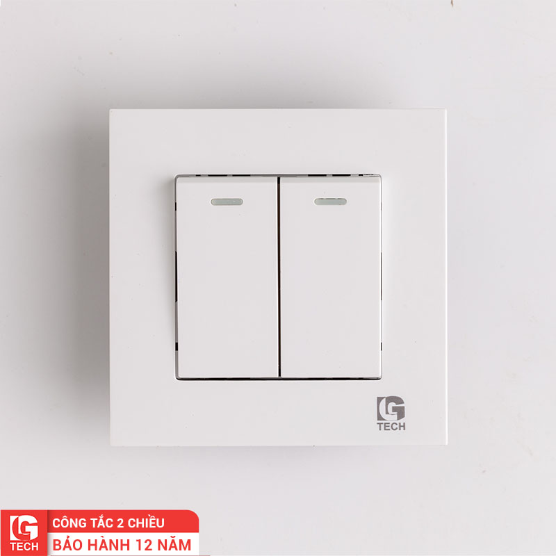 Công tắc 2 chiều đôi vuông màu trắng LG Tech LG-F21-002N