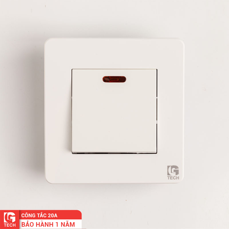 Công tắc điện 20A có đèn báo, màu trắng tràn viền LG Tech LG-AB-K1-039