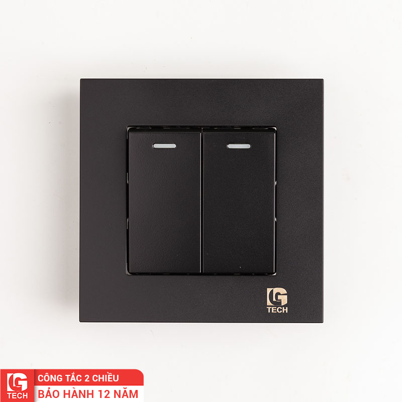 Công tắc điện đôi, 2 chiều, chuẩn vuông, màu đen LG Tech mã LG-B20-002N