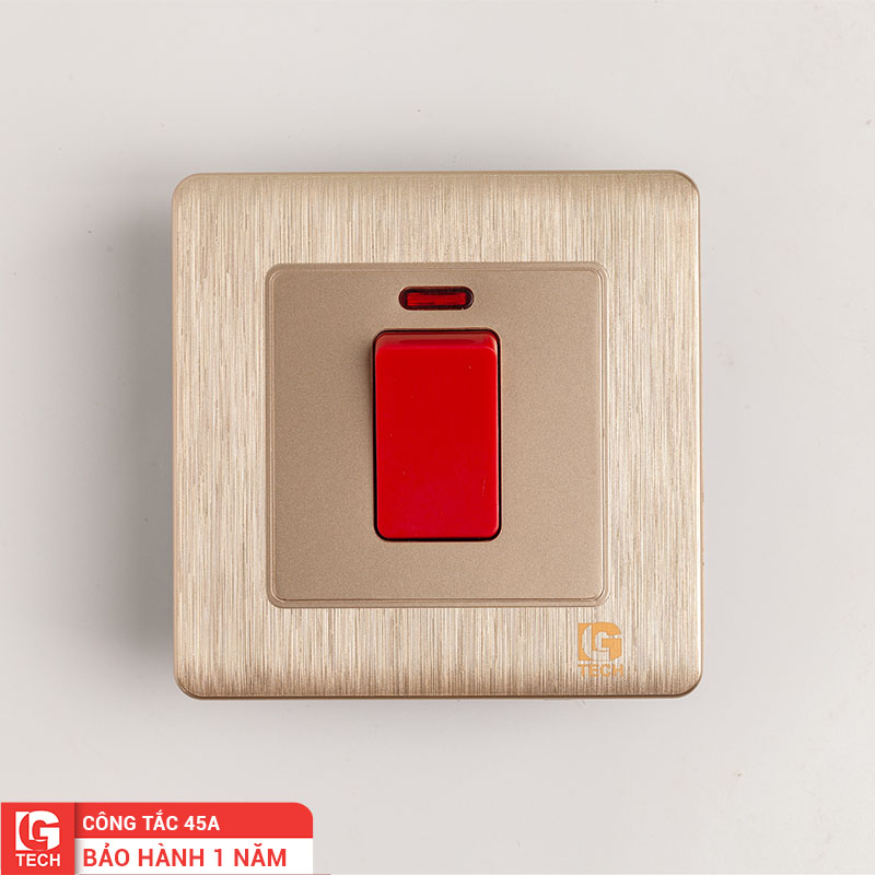 Công tắc điện 45A, công suất lớn cho bình đun có đèn báo, chuẩn vuông, mạ vàng LG Tech mã LG-C60-102