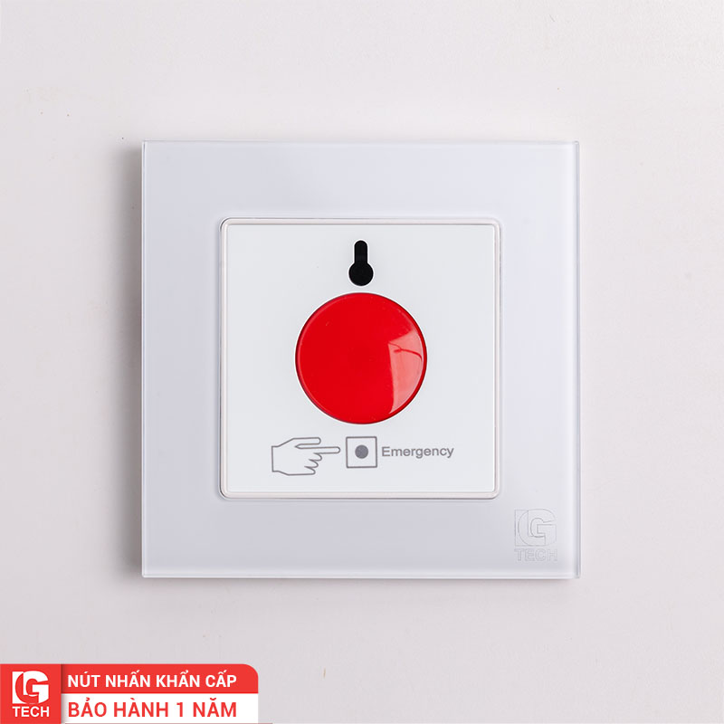 Nút ấn khẩn cấp ổ điện chuẩn vuông, viền kính màu trắng LG Tech mã LG-F71W-078