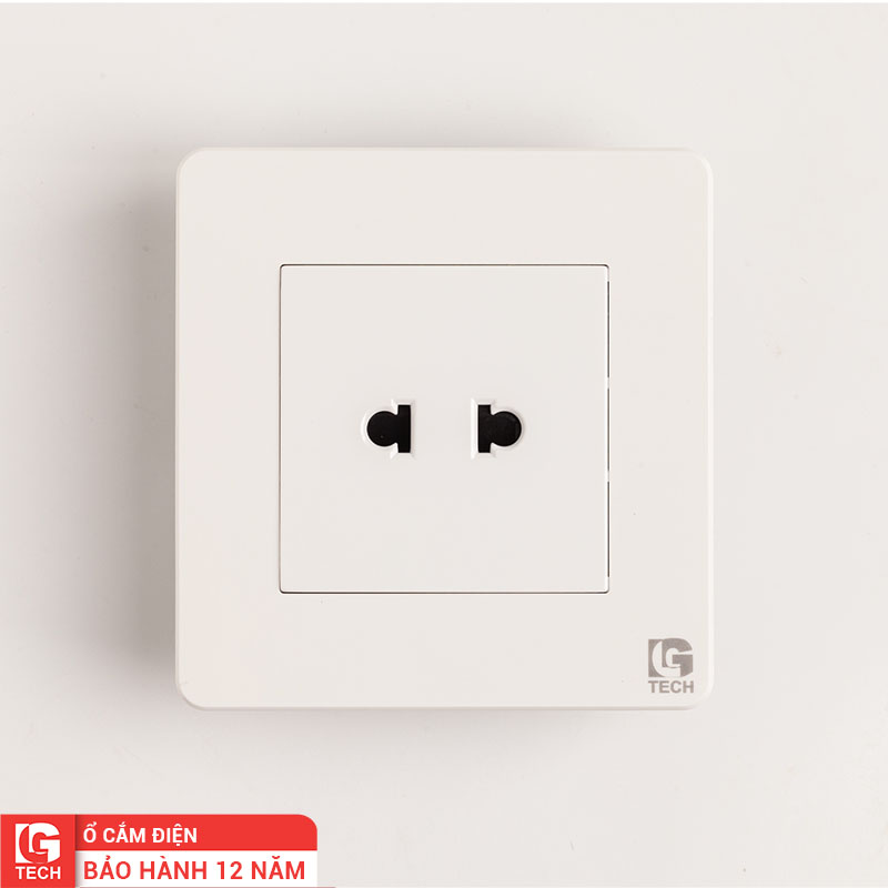 Ổ cắm điện 2 chấu tràn viền, chuẩn vuông, màu trắng LG Tech mã LG-AB-K1-050