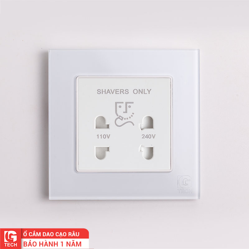 Ổ cắm chống giật GFCI dao cạo râu, viền kính màu trắng LG Tech mã LG-F71W-080