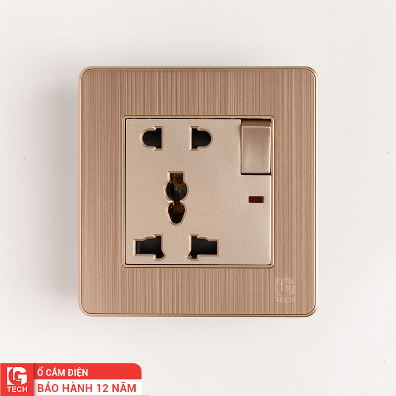 Ổ cắm điện 5 chấu có công tắc, màu gold LG Tech LG-AB-L-119