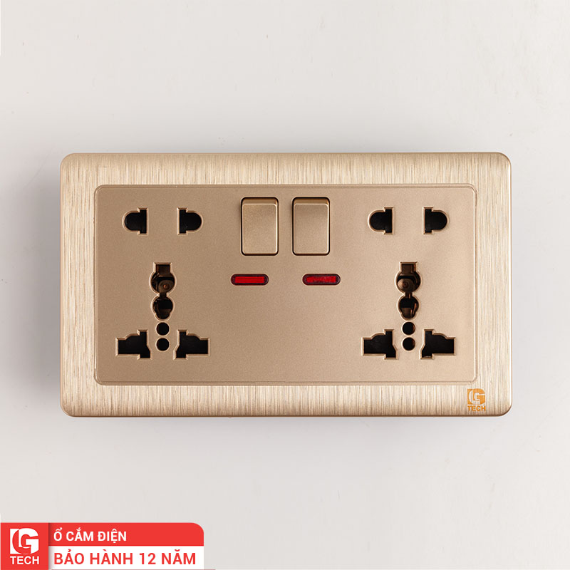 Ổ cắm điện mạ vàng size EU có công tắc an toàn và đèn báo LG Tech mã LG-C60-065
