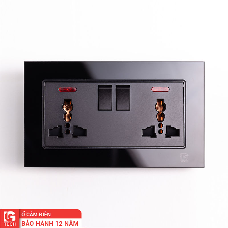 Ổ cắm công tắc điện có đèn báo, viền kính màu đen LG Tech LG-F71B-065