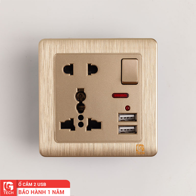 Mặt điện 5 chấu vuông có cổng USB Gold Plate LG tech LG-C60-029