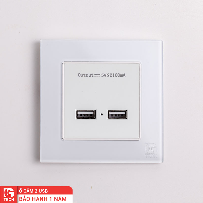 o cam usb f71w-033 Ổ cắm âm tường 2 cổng USB, viền kính màu trắng LG Tech mã LG-F71W-033 1