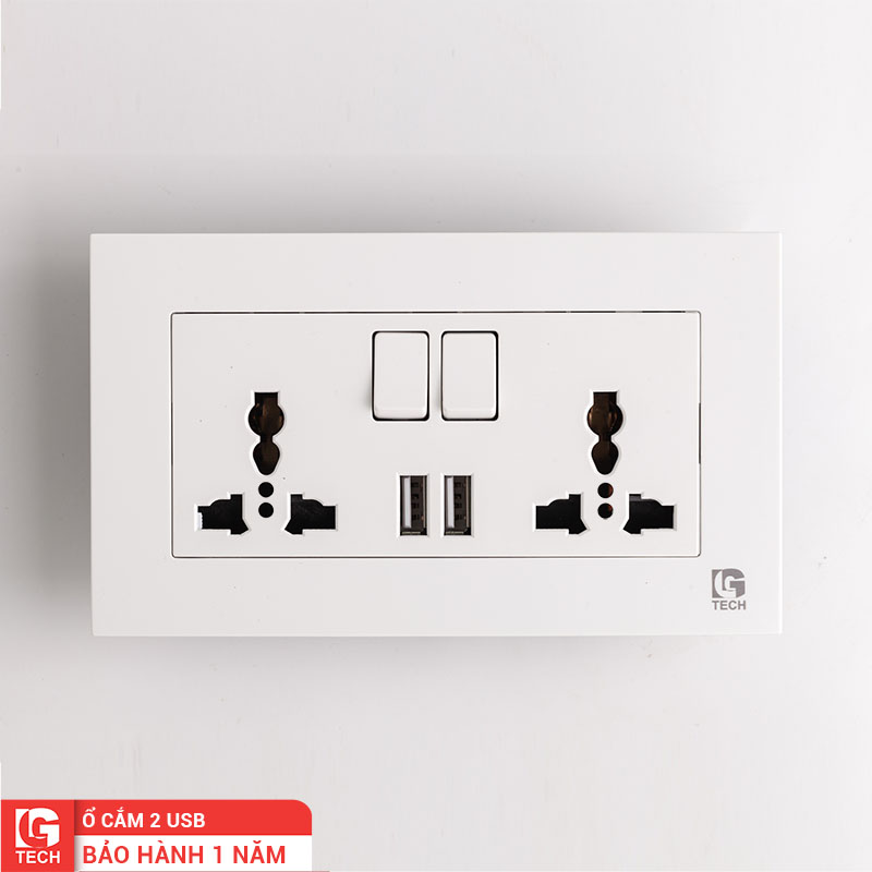 Ổ cắm điện đôi có cổng USB và công tắc LG Tech LG-F21-066