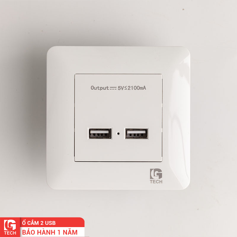 Ổ cắm USB âm tường 2 cổng chuẩn vuông LG-TT-033