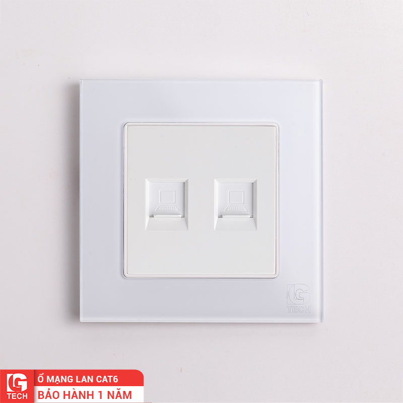 Mặt điện 2 cổng mạng (LAN) CAT 6, viền kính màu trắng LG Tech mã LG-F71W-056