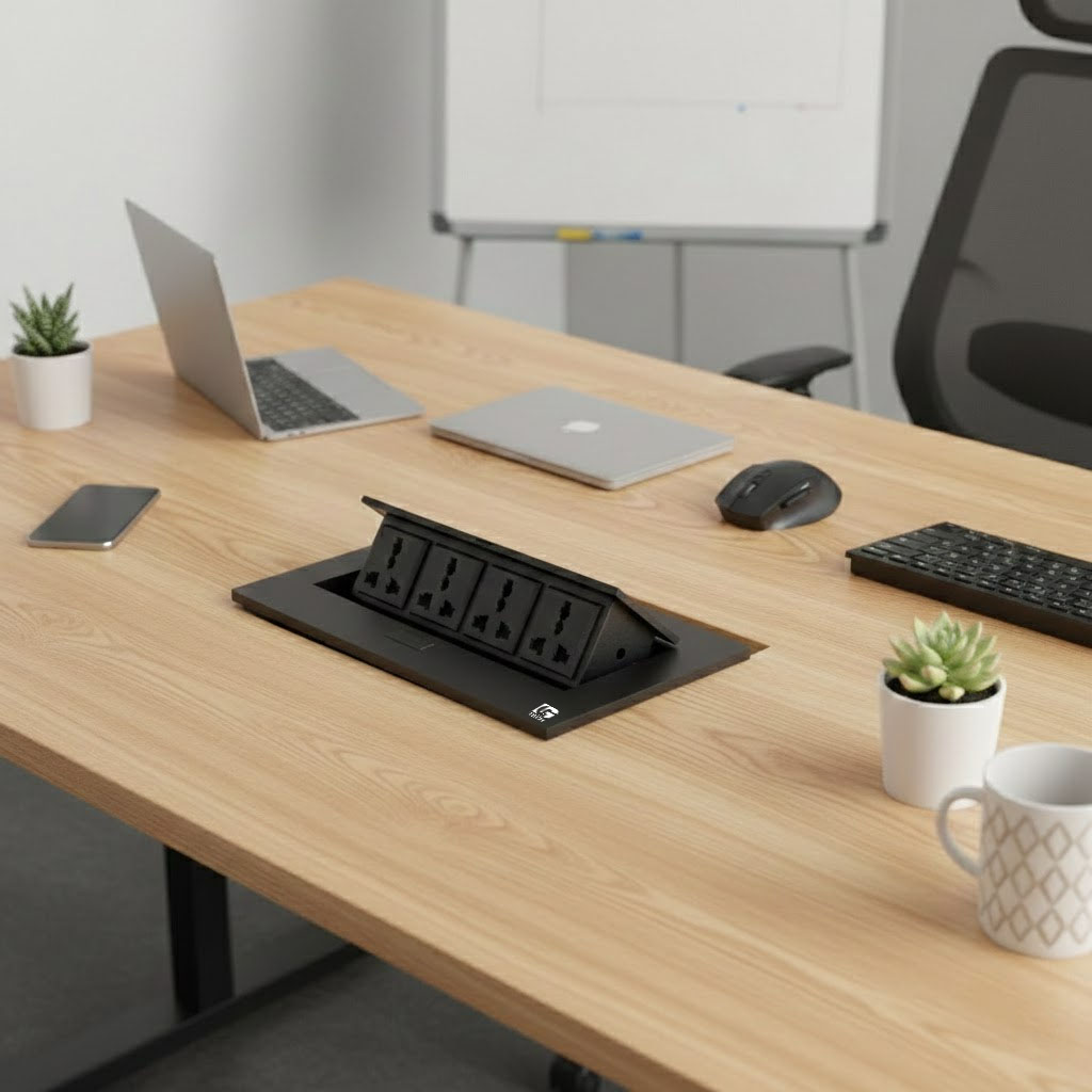 Ổ cắm âm bàn làm việc mặt kim loại xước, màu đen LG Tech LG-K0208B1 1 LG-K028B1 được thiết kế đặc biệt để tích hợp ngay trong bàn làm việc