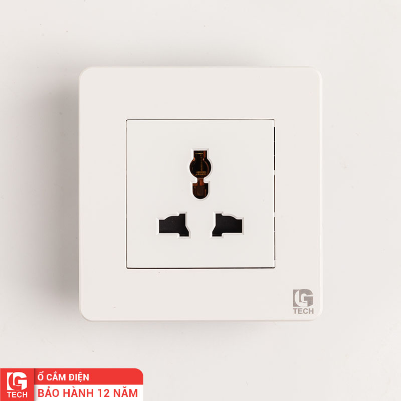 Ổ cắm điện 3 chấu tràn viền, chuẩn vuông, màu trắng LG Tech mã LG-AB-K1-054