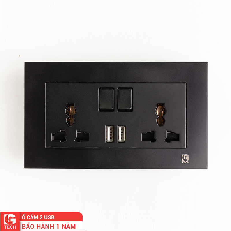 Ổ cắm điện màu đen có cổng USB công tắc an toàn LG Tech LG-B20-066