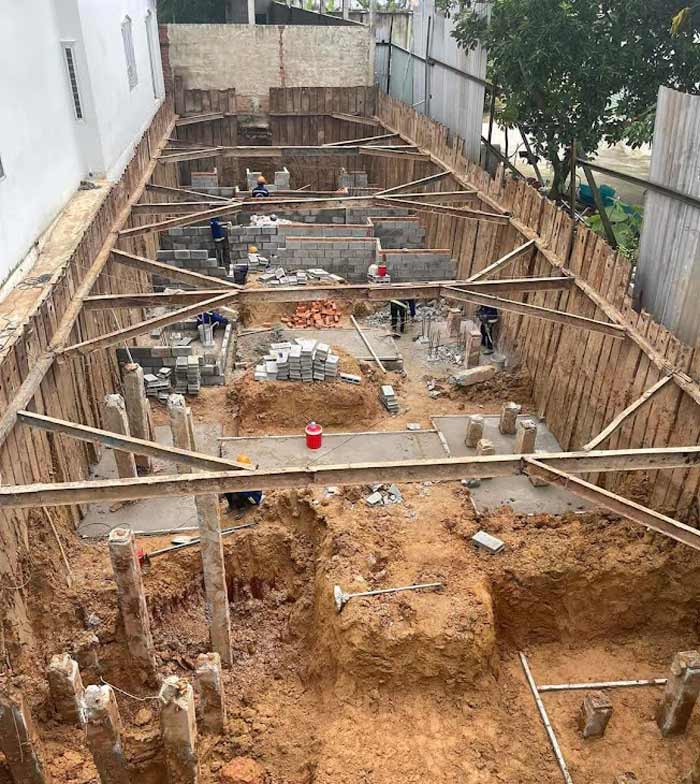 Quy trình & biện pháp thi công nhà phố có tầng hầm đạt chuẩn 1 Thi công nhà phố có tầng hầm bằng biện pháp đào mở