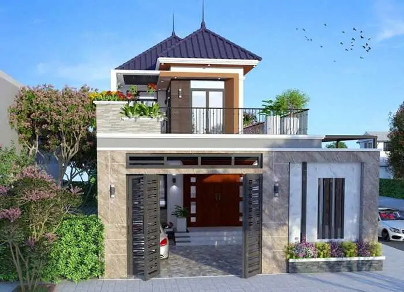 Mẫu nhà phố 7m 2 tầng kết hợp sân vườn