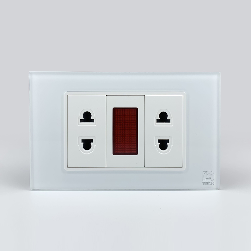 Mô đun 2 ổ cắm 2 chấu và đèn báo, size 24mm viền kính màu trắng LG Tech 1 Mô đun 2 ổ cắm 2 chấu và đèn báo, size 24mm viền kính màu trắng LG Tech