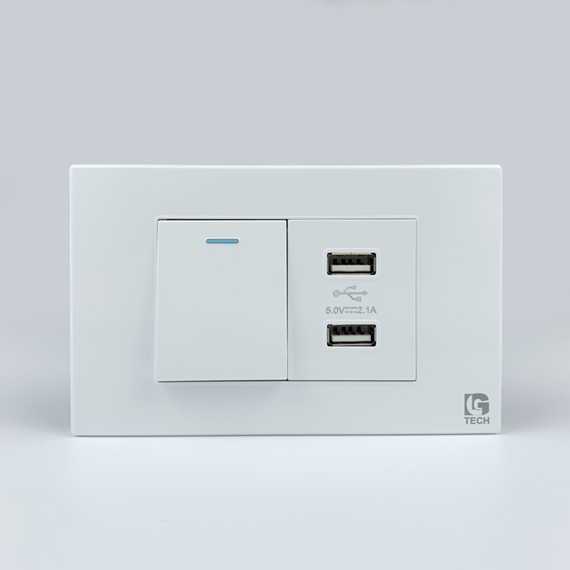 Mô đun công tắc đơn 1 chiều và ổ cắm 2 cổng USB, size 36mm màu trắng LG Tech 1 Mô đun công tắc đơn 1 chiều và ổ cắm 2 cổng USB, size 36mm màu trắng LG Tech