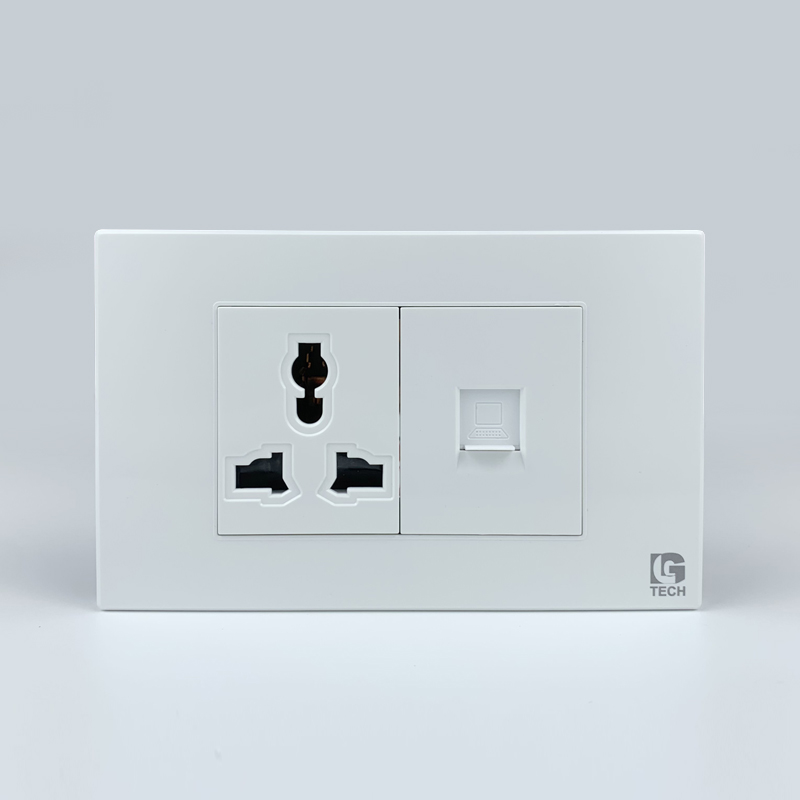 Mô đun ổ cắm 3 chấu và ổ cắm mạng LAN CAT5, size 36mm màu trắng LG Tech 1 Mô đun ổ cắm 3 chấu và ổ cắm mạng LAN CAT5, size 36mm màu trắng LG Tech