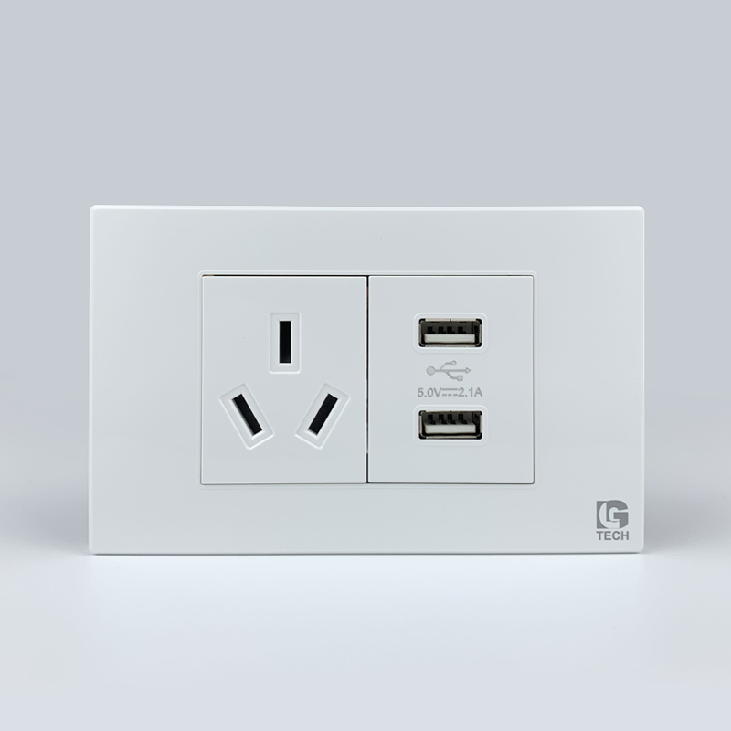 Mô đun ổ cắm chân chim và ổ cắm 2 USB, size 36mm màu trắng LG Tech 1 Mô đun ổ cắm chân chim và ổ cắm 2 USB, size 36mm màu trắng LG Tech
