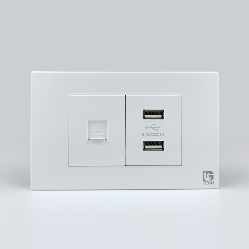 Mô đun mạng LAN CAT5 và ổ cắm 2 USB, size 36mm màu trắng LG Tech 1 Mô đun mạng LAN CAT5 và ổ cắm 2 USB, size 36mm màu trắng LG Tech