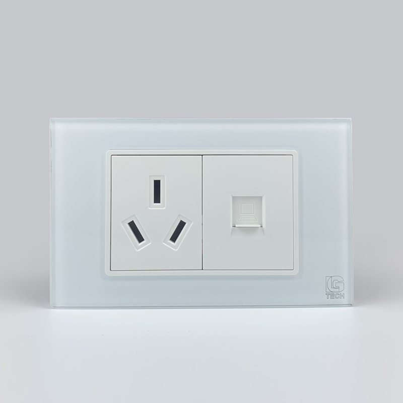 Mô đun ổ cắm chân chim và ổ mạng LAN CAT5, size 36mm viền kính màu trắng LG Tech 1 Mô đun ổ cắm chân chim và ổ mạng LAN CAT5, size 36mm viền kính màu trắng LG Tech
