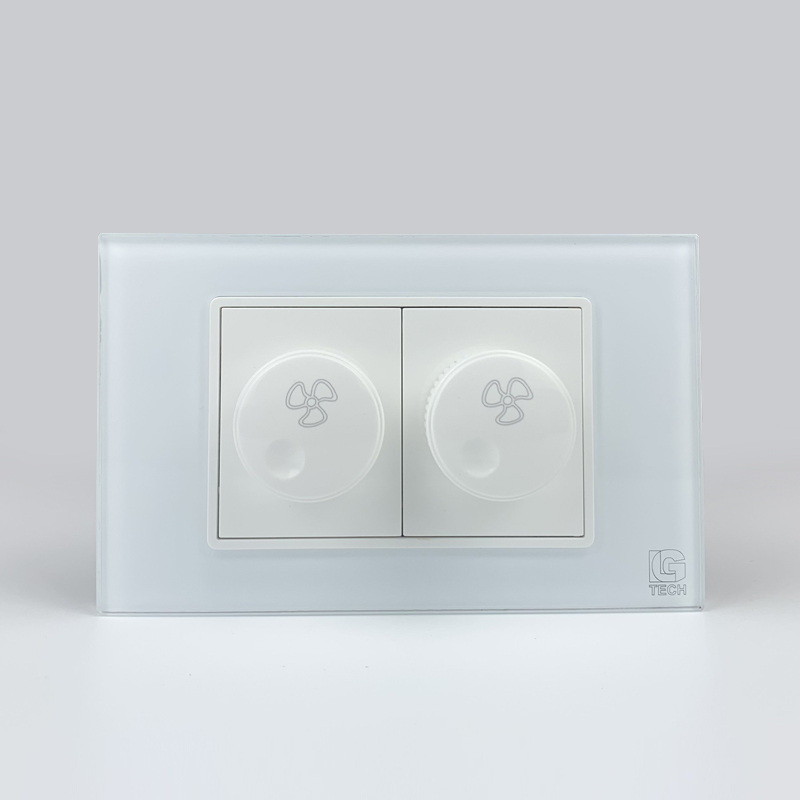Mô đun công tắc quạt 2 hạt, size 36mm viền kính màu trắng LG Tech 1 Mô đun công tắc quạt 2 hạt, size 36mm viền kính màu trắng LG Tech