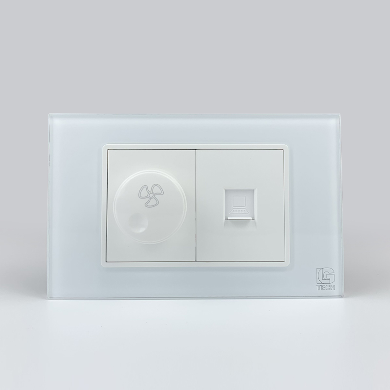 Mô đun công tắc quạt và ổ cắm mạng LAN CAT5, size 36mm viền kính màu trắng LG Tech 1 Mô đun công tắc quạt và ổ cắm mạng LAN CAT5, size 36mm viền kính màu trắng LG Tech