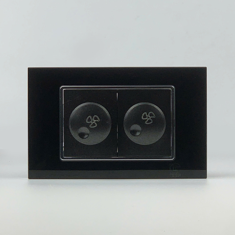 Mô đun công tắc quạt 2 hạt, size 36mm viền kính màu đen LG Tech 1 Mô đun công tắc quạt 2 hạt, size 36mm viền kính màu đen LG Tech