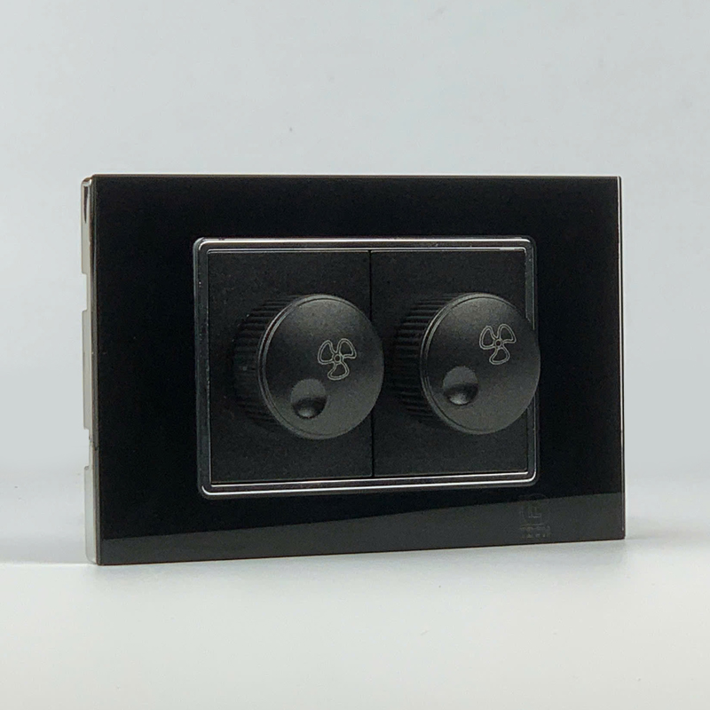 Mô đun công tắc quạt 2 hạt, size 36mm viền kính màu đen LG Tech 2 Mô đun công tắc quạt 2 hạt, size 36mm viền kính màu đen LG Tech