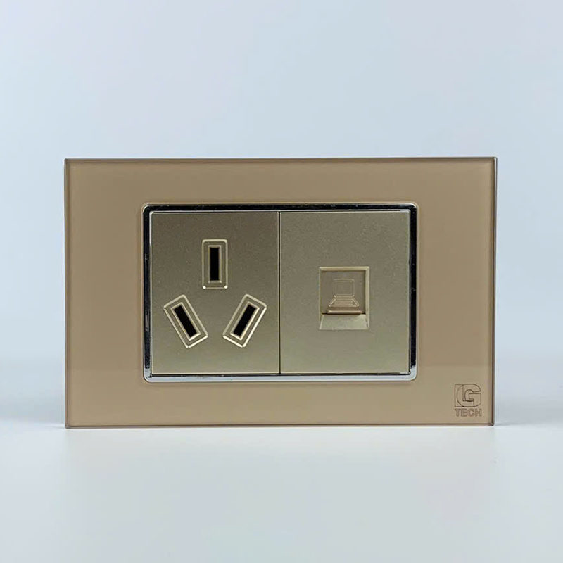 Mô đun ổ cắm chân chim và ổ mạng LAN CAT6, size 36mm viền kính màu gold LG Tech 1 Mô đun ổ cắm chân chim và ổ mạng LAN CAT6, size 36mm viền kính màu gold LG Tech