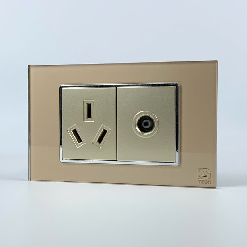 Mô đun ổ cắm chân chim và ổ cắm tivi, size 36mm viền kính màu gold LG Tech 2 Mô đun ổ cắm chân chim và ổ cắm tivi, size 36mm viền kính màu gold LG Tech