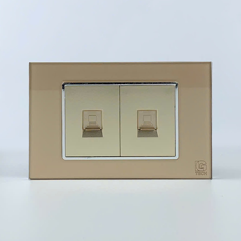 Mô đun ổ cắm mạng LAN CAT6 2 hạt, size 36mm viền kính màu gold LG Tech 1 Mô đun ổ cắm mạng LAN CAT6 2 hạt, size 36mm viền kính màu gold LG Tech