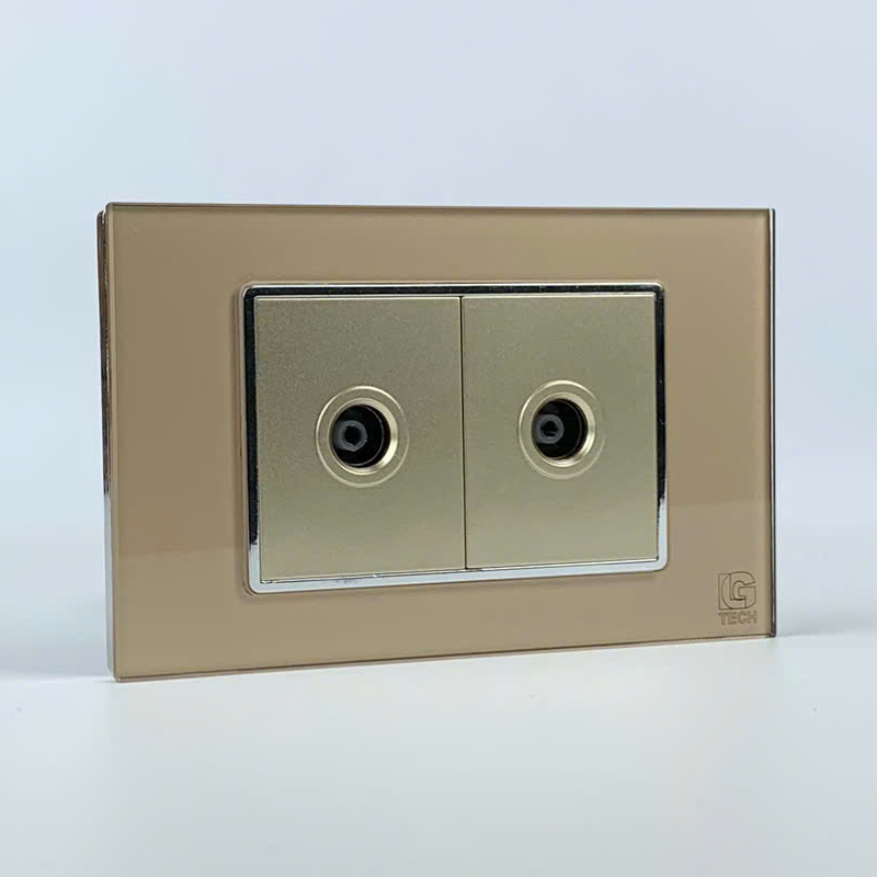 Mô đun ổ cắm tivi 2 hạt, size 36mm viền kính màu gold LG Tech 2 Mô đun ổ cắm tivi 2 hạt, size 36mm viền kính màu gold LG Tech