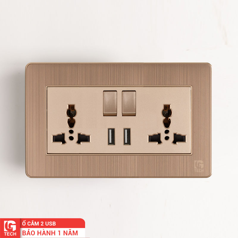 Ổ cắm 3 chấu đôi tích hợp 2 cổng sạc USB LG Tech LG-AB-L-153