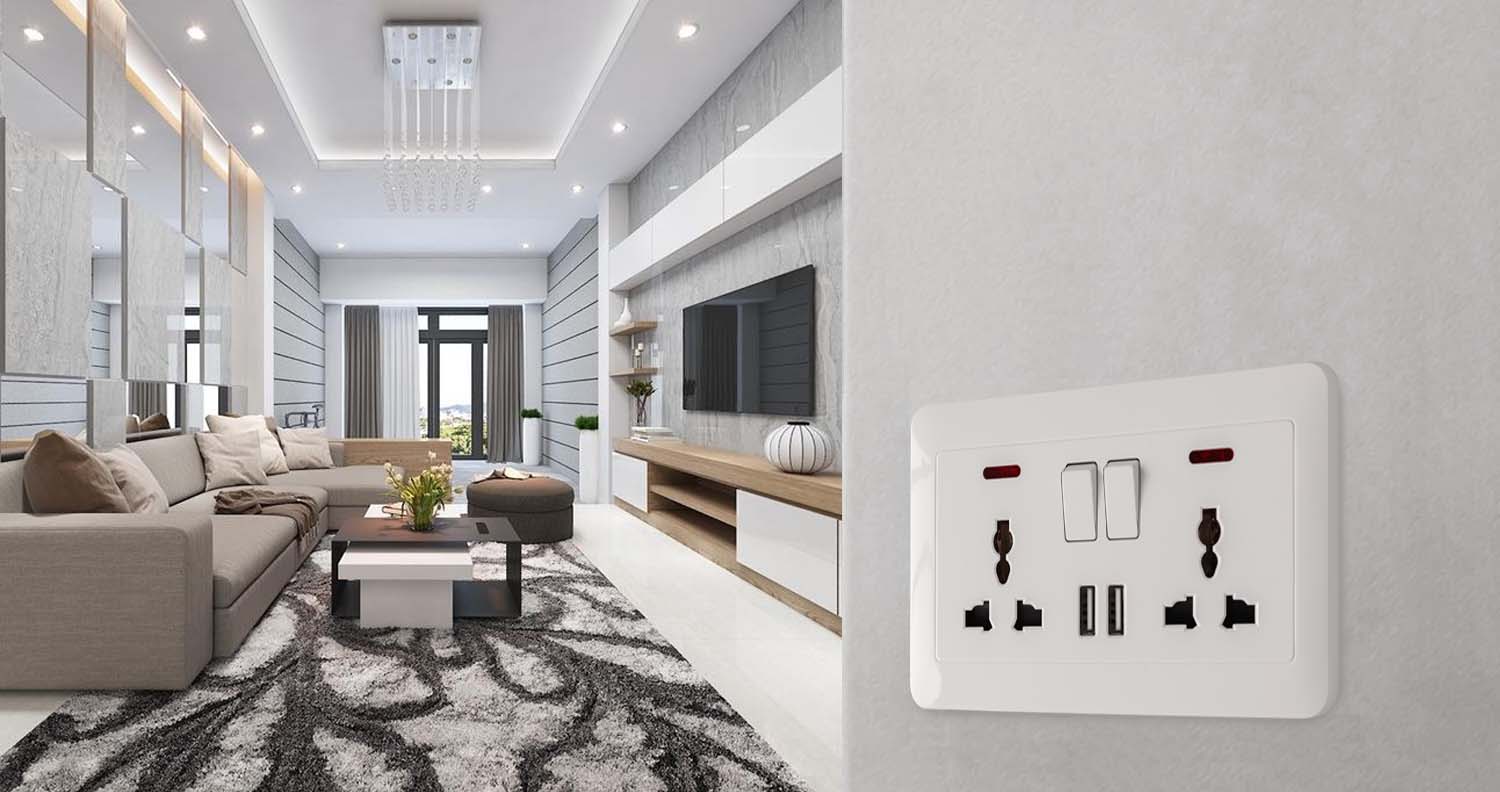 Ổ điện âm tường là gì? Ưu điểm và cách chọn phù hợp 2 Ổ điện âm tường có công tắc an toàn và tích hợp USB LG Tech