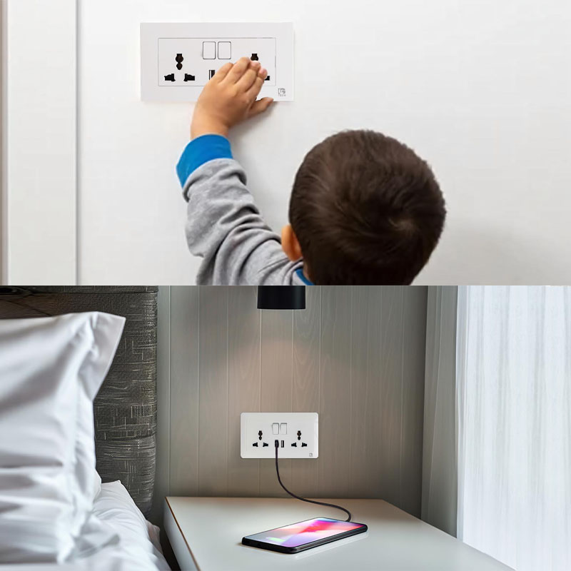 Ổ cắm âm tường LG Tech thiết kế an toàn và tích hợp cổng sạc USB & Type-c tiện lợi.