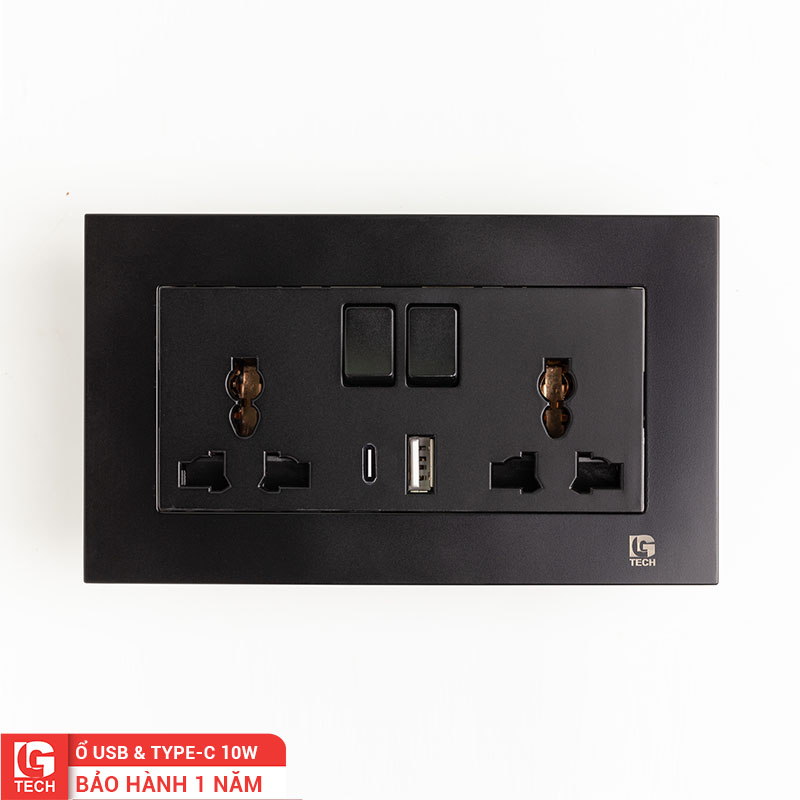 Ổ cắm USB kèm Type-C 10W chữ nhật LG-B20-155