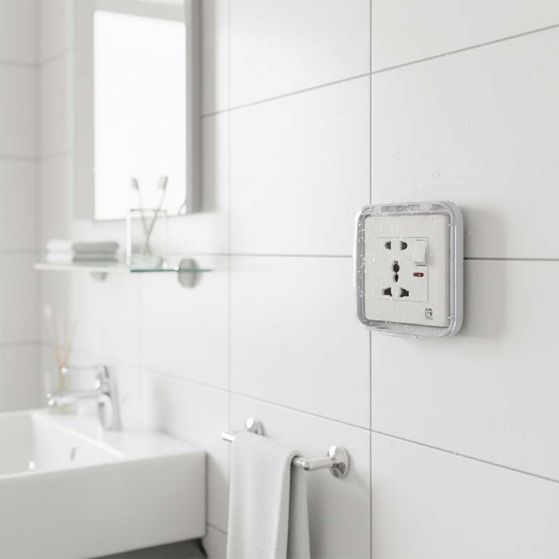 Ổ cắm âm tường trong môi trường ẩm ướt: Vì sao IP55 là tiêu chuẩn tối thiểu? 2 Ổ cắm âm tường trong phòng tắm được sử dụng cùng hộp điện chống nước