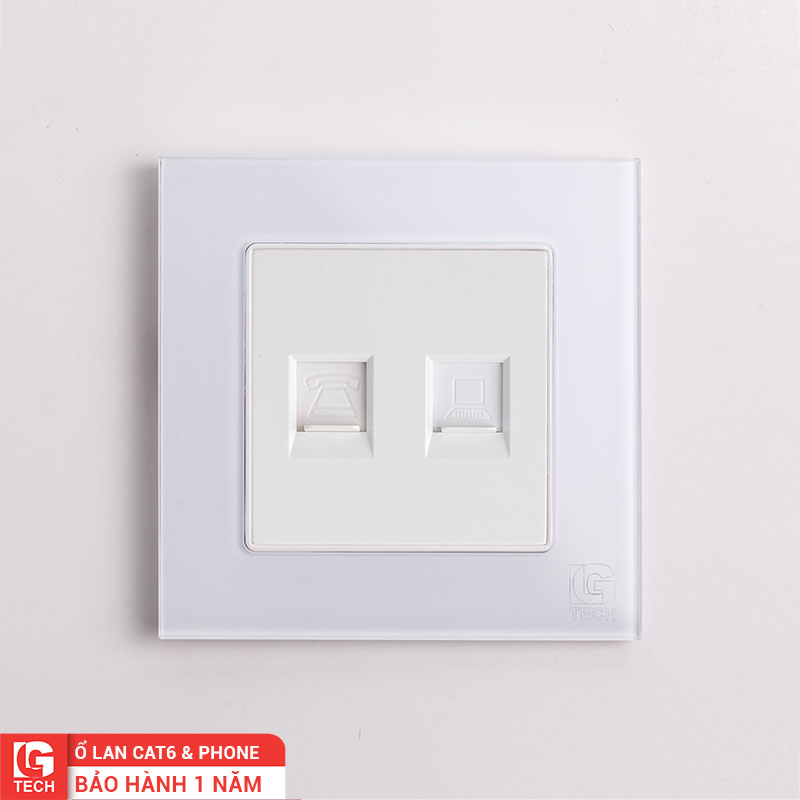Ổ cắm mạng LAN CAT6 âm tường và điện thoại viền kính LG-F71W-057