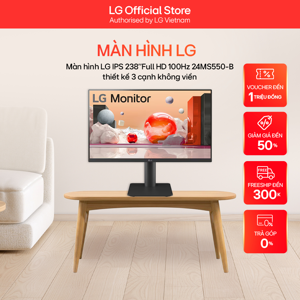 Màn hình LG IPS 23.8''Full HD 100Hz 24MS550-B thiết kế 3 cạnh không viền
