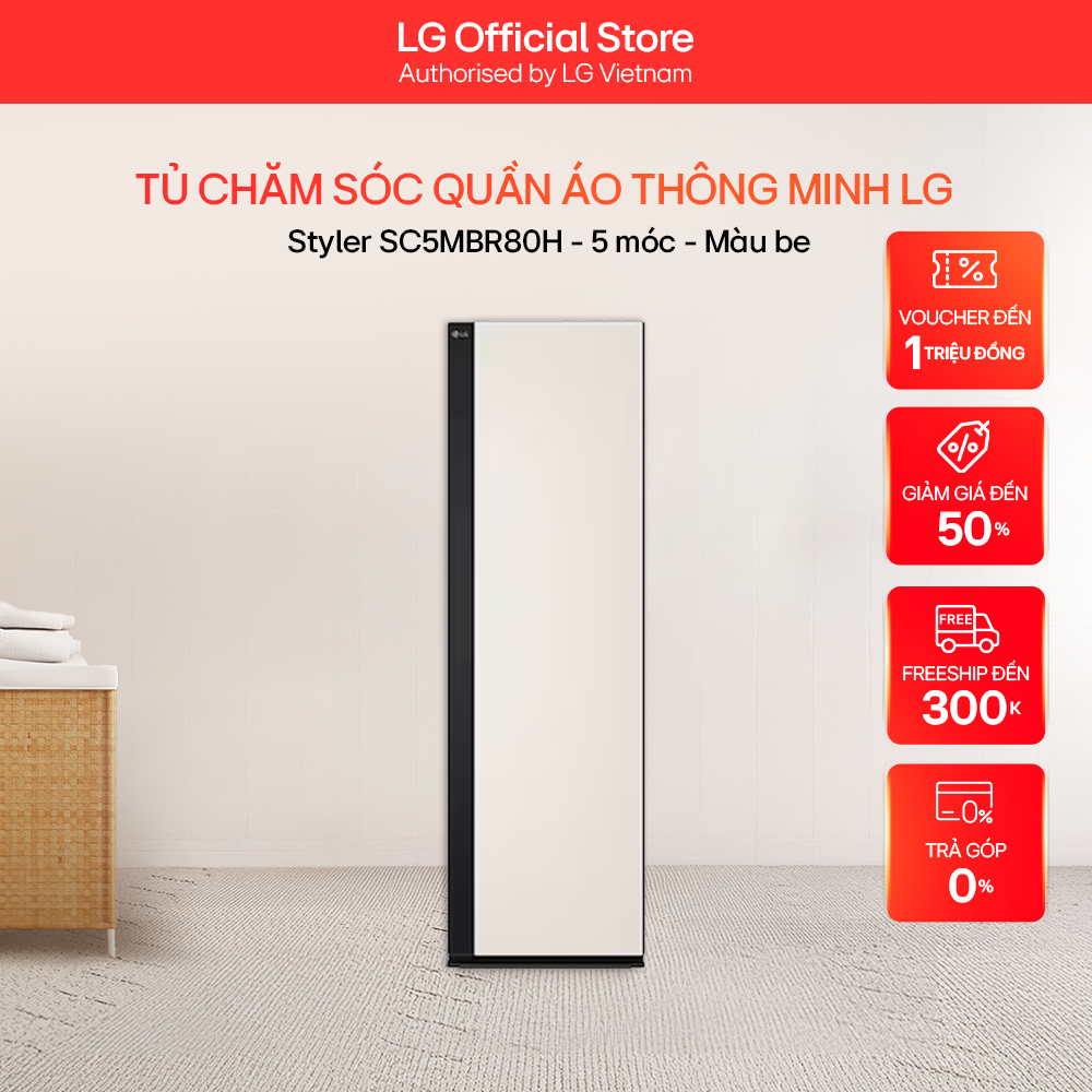 Tủ chăm sóc quần áo thông minh LG Styler SC5MBR80H - 5 móc - Màu be