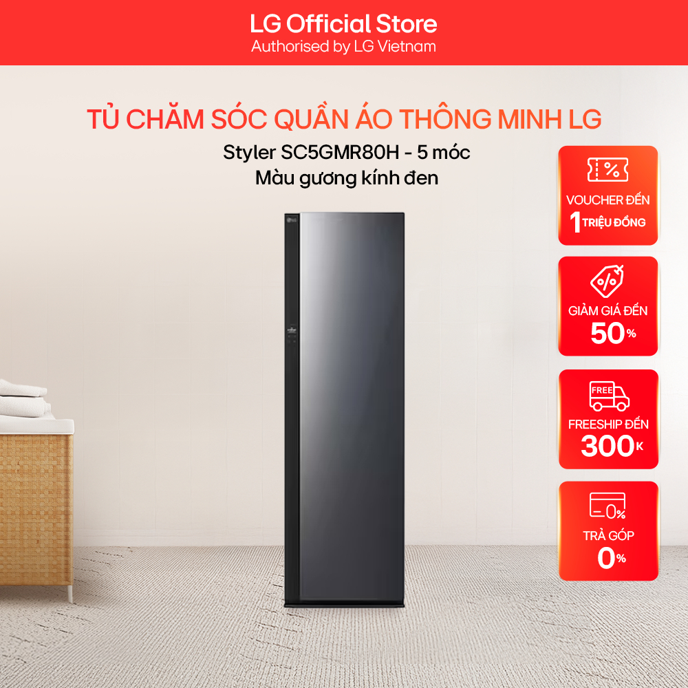 Tủ chăm sóc quần áo thông minh LG Styler SC5GMR80H - 5 móc - Màu gương kính đen