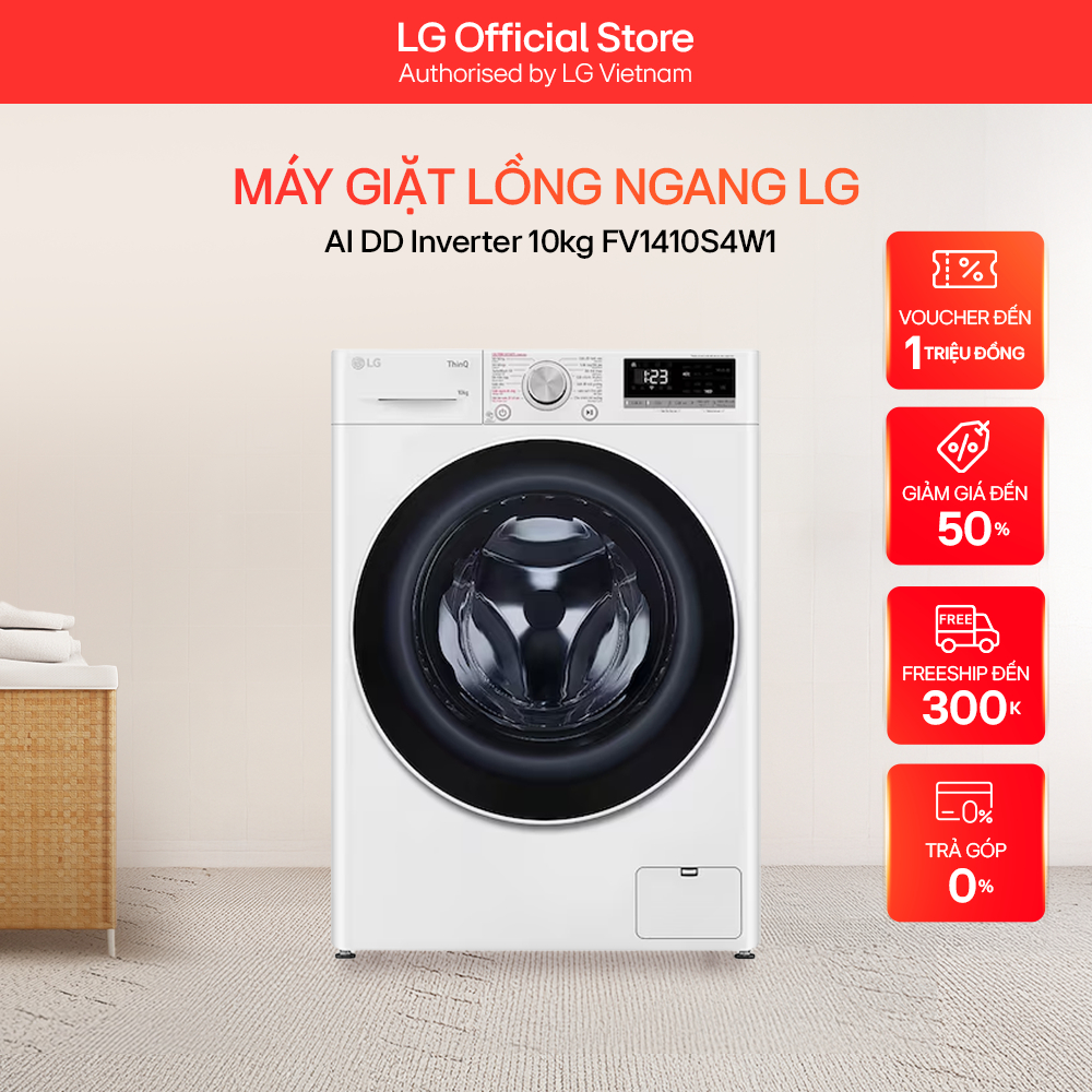 Máy giặt lồng ngang LG AI DD Inverter 10kg FV1410S4W1